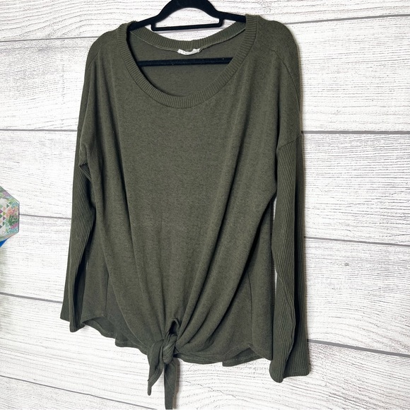 EE:SOME Dark Green Long Sleeve Scoop Neck Tie Front Sweater Top Size XL - Picture 2 of 8